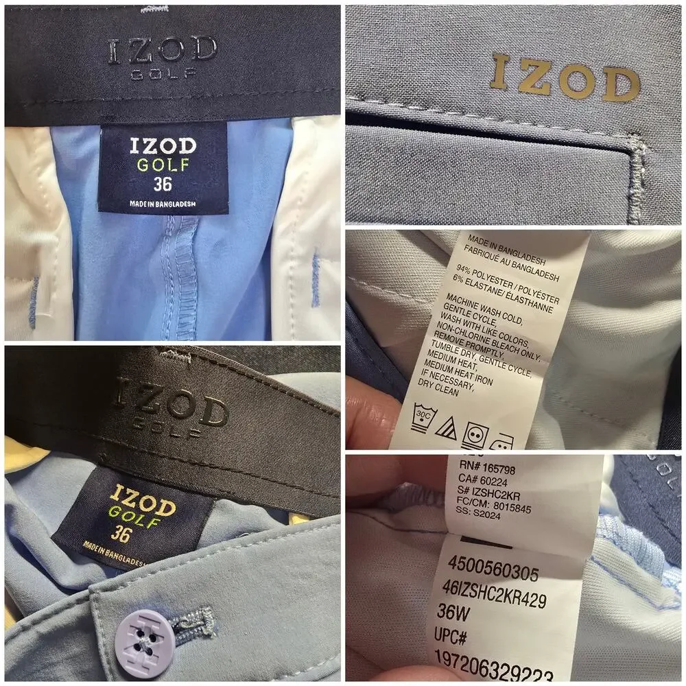IZOD Golf Performance Shorts Mens 36W Light Blue Flat Front Stretch IZSHC2KR